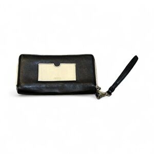 REED KRAKOFF Large Black Ivory Double Wallet Leather Wristlet Blue Lining R $298